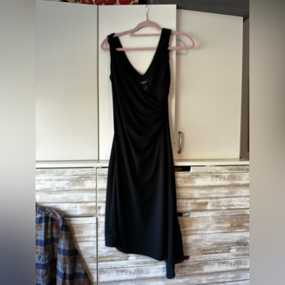 🖤 Express Black Asymmetrical Cowl Neck Midi Dress Size 5/6